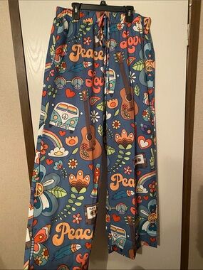 Wide Leg Peace & Love Lounge Pants - Blue
